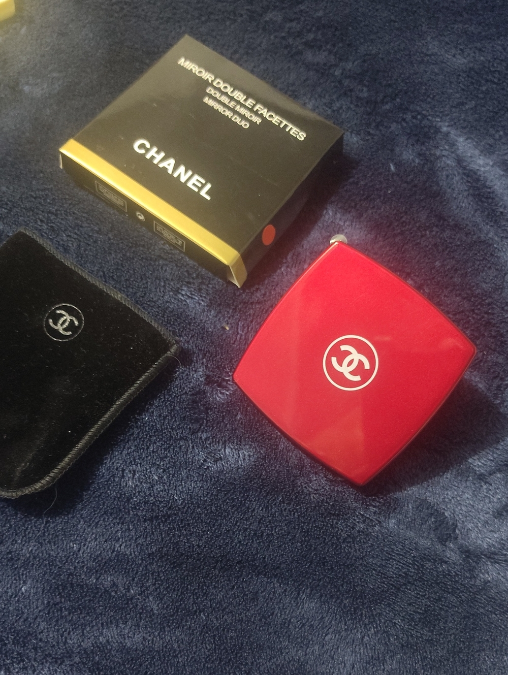 CHANEL Red Compact Mirror with White CC Logo